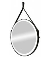 На фото изображено Зеркало "Millenium Black Led" D 650 на ремне из натуральной кожи черного цвета