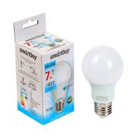 На фото изображено ЛАМПА СВЕТОДИОДНАЯ (LED)  A60  ГРУША  07W 3000 К  E27. ТЕПЛ. СВЕТ (10/50) "SMARTBUY"