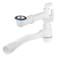 На фото изображено Сифон Мини для умыв. 1.1/2" х 40, телескопический (вып.с нерж. реш., 4 отв.стир.маш) с унив. г. т. 4