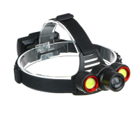 На фото изображено Фонарь налобный, 1 LED + 2 COB, с фокусировкой, 2*1200мАч, 4 режима, пластик ЕРМАК 
