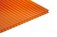 На фото изображено Поликарбонат сотовый POLYPLAST 6мм оранжевый (2100*12000) цена за метр 