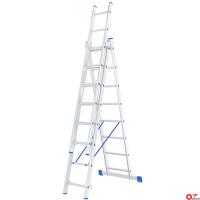 На фото изображено ЛЕСТНИЦА-СТРЕМЯНКА 3 СЕКЦИИ ПО 8 СТУПЕНЕЙ "АЛЮМЕТ"