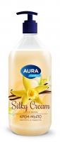 На фото изображено Жидкое мыло AURA Silky Cream Шелк и ваниль 1000мл 