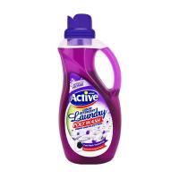 На фото изображено гель для стирки ACTIVE (АКТИВ) 1,5л Poly Wash,технология холодной стирки,Лаванда