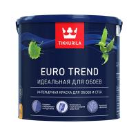 На фото изображено КРАСКА "EURO TREND"  2.7 Л (1)  ИНТЕРЬЕРНАЯ ДЛЯ ОБОЕВ И СТЕН "ТИККУРИЛА" 