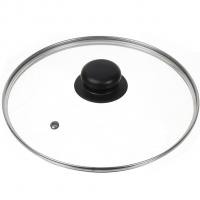 На фото изображено Крышка для посуды стекло, 22 см, Daniks, металлический обод, кнопка бакелит, черная, Д4122Ч