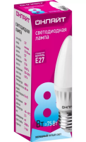 На фото изображено ЛАМПА СВЕТОДИОДНАЯ (LED)  "ОНЛАЙТ" C37  СВЕЧА  08W 4000 К  E27. МАТОВ.. ХОЛ. СВЕТ (10/100)  71 635