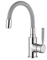 На фото изображено 1399-9 Смеситель Тюльпан LEDEME d35 на гайке с силиконовым изливом (серый/хром)