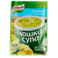 На фото изображено Суп Кнорр чашка супа сырный с сухариками 15гр