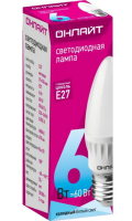 На фото изображено ЛАМПА СВЕТОДИОДНАЯ (LED)  "ОНЛАЙТ" C37  СВЕЧА  06W 4000 К  E27. МАТОВ.. ХОЛ. СВЕТ (10/100)  71 631