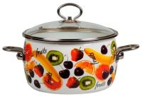 На фото изображено КАСТРЮЛЯ ЭМАЛИРОВ. "FRUITS" БЕЛОСН. 2 Л  СТЕКЛ. КРЫШКА (4) "СТАЛЬЭМАЛЬ"  1SC165S